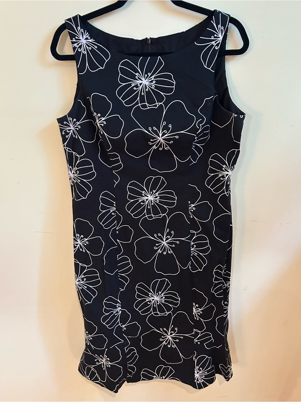 ALGO Black Dress with White Floral Outline